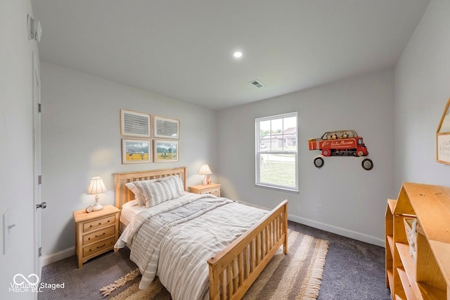 32 Downing Dr, Trafalgar, IN 46181 - bedroom featuring dark carpet, baseboards, and recessed lighting