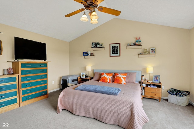 8030 Parcrest Ct, Indianapolis, IN 46259 - bedroom featuring carpet, lofted ceiling, and ceiling fan