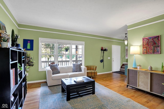 8030 Parcrest Ct, Indianapolis, IN 46259 - living area featuring stairway, wood finished floors, and ornamental molding