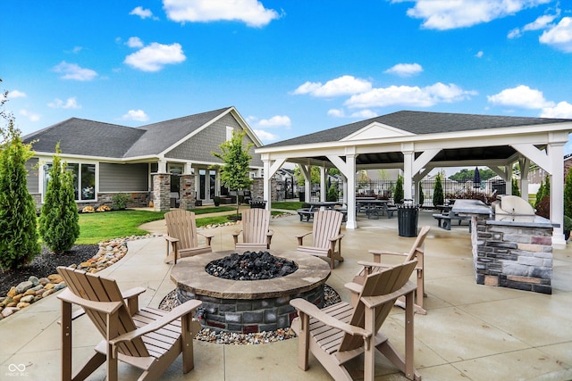 3428 Thomas Jefferson St, Westfield, IN 46074 - view of patio featuring an outdoor fire pit, a gazebo, and area for grilling