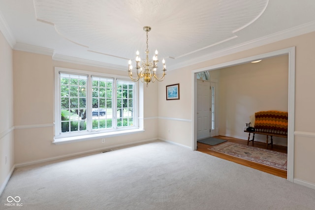 9175 Lakewind Dr, Indianapolis, IN 46256 - unfurnished room featuring a chandelier, ornamental molding, and carpet