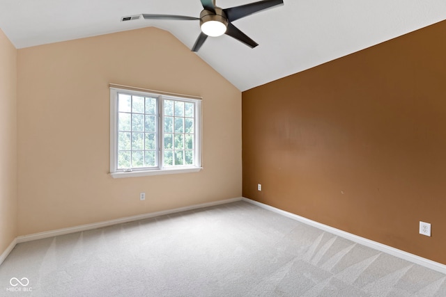 9175 Lakewind Dr, Indianapolis, IN 46256 - unfurnished room featuring ceiling fan, carpet flooring, and vaulted ceiling