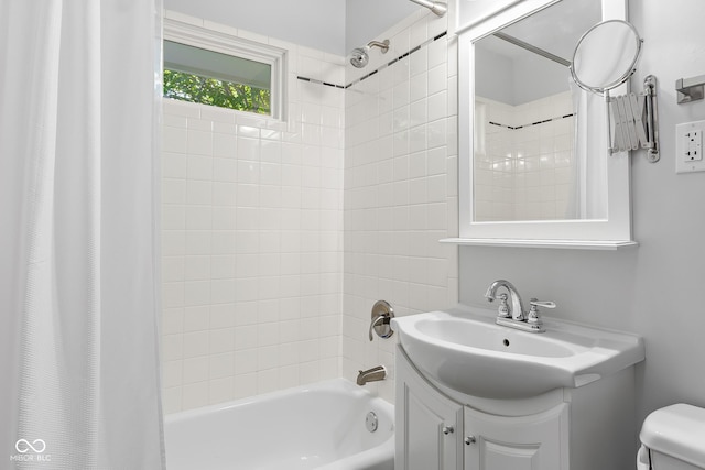 2233 Washington St, Columbus, IN 47201 - full bathroom with shower / bath combo, vanity, and toilet