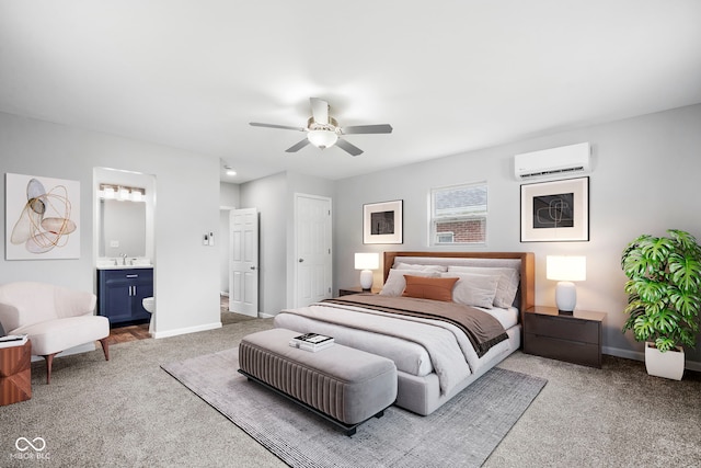 110 E Mcdonald St, Brazil, IN 47834 - bedroom featuring carpet flooring, an AC wall unit, baseboards, and ensuite bath