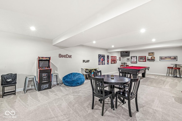 1107 Mccray Ln, Westfield, IN 46074 - carpeted dining area with recessed lighting, baseboards, and billiards