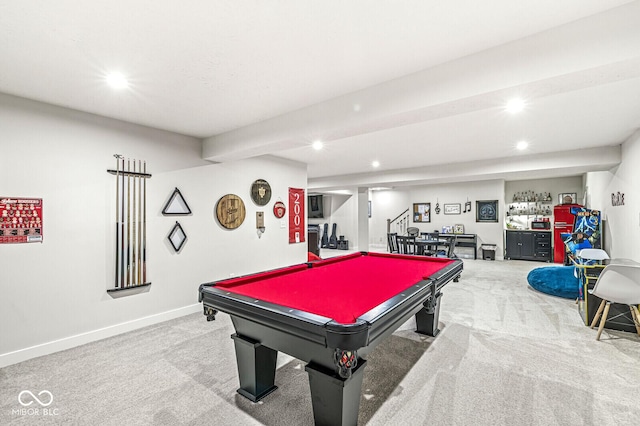 1107 Mccray Ln, Westfield, IN 46074 - recreation room with recessed lighting, carpet floors, baseboards, and billiards table