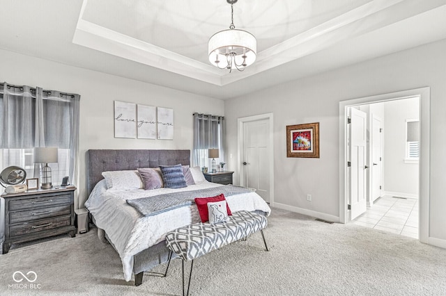 1107 Mccray Ln, Westfield, IN 46074 - bedroom featuring carpet flooring, a chandelier, a raised ceiling, and baseboards