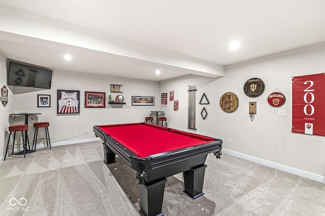 1107 Mccray Ln, Westfield, IN 46074 - rec room with carpet, baseboards, billiards table, and recessed lighting