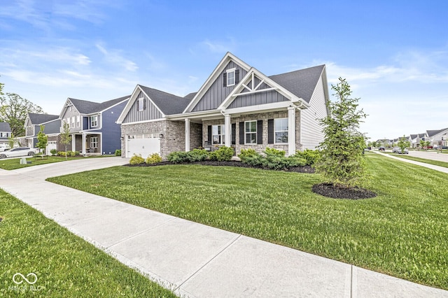 1107 Mccray Ln, Westfield, IN 46074 - view of front of house with board and batten siding, driveway, a front lawn, and covered porch