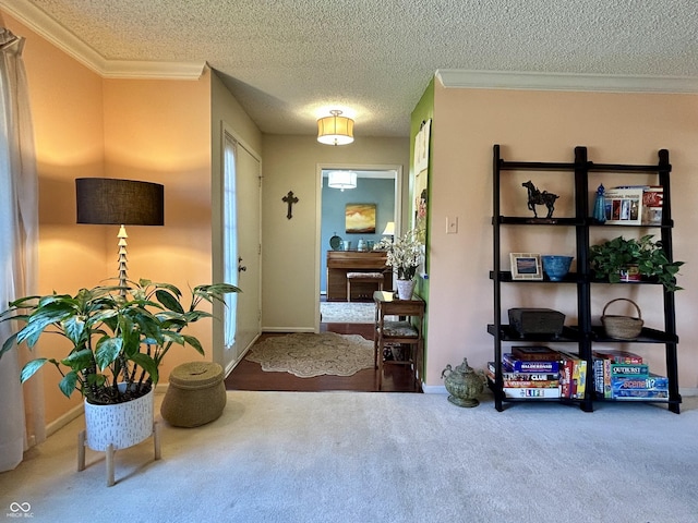 5491 Vin Rose Ln, Lawrence, IN 46226 - carpeted entrance foyer featuring crown molding, a textured ceiling, and baseboards