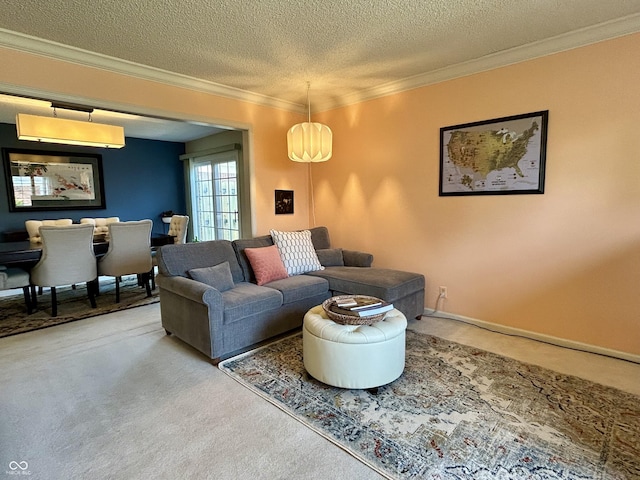 5491 Vin Rose Ln, Lawrence, IN 46226 - living area with carpet flooring, ornamental molding, and a textured ceiling