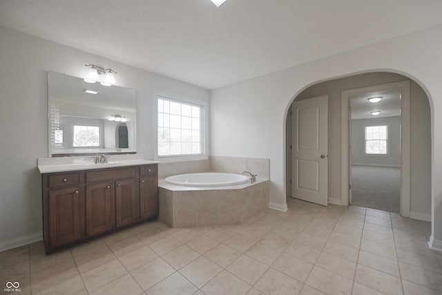 15201 Slateford Rd, Noblesville, IN 46062 - bathroom with vanity, a bath, tile patterned floors, and healthy amount of natural light