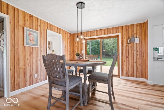 3459 E 650 N, Windfall, IN 46076 - dining space with wooden walls, light wood-type flooring, and a textured ceiling
