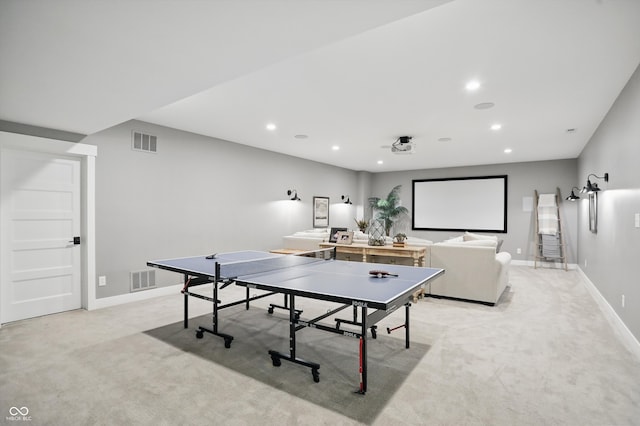 6882 Bladstone Rd, Noblesville, IN 46062 - rec room with light colored carpet, baseboards, and recessed lighting