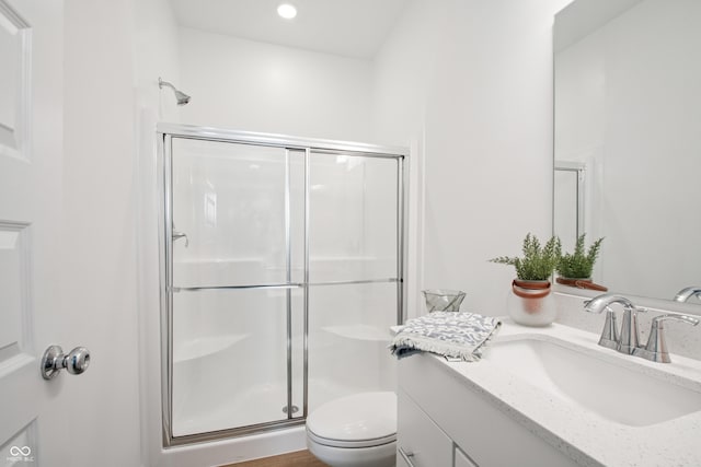 19652 Shadow Trace Path, Westfield, IN 46074 - full bathroom with a shower stall, vanity, toilet, and recessed lighting