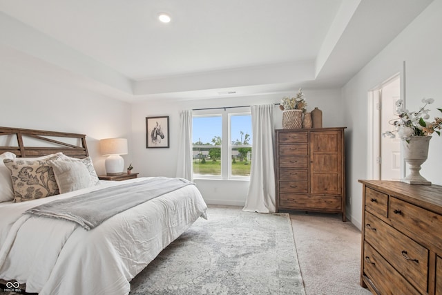 19652 Shadow Trace Path, Westfield, IN 46074 - bedroom with a tray ceiling, light carpet, and baseboards