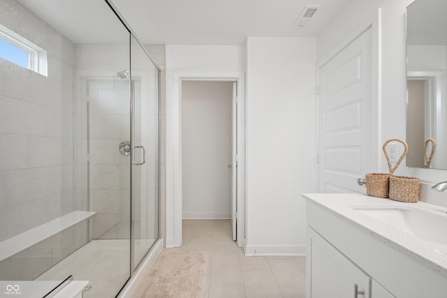 19652 Shadow Trace Path, Westfield, IN 46074 - full bathroom with vanity, a shower stall, baseboards, and tile patterned floors