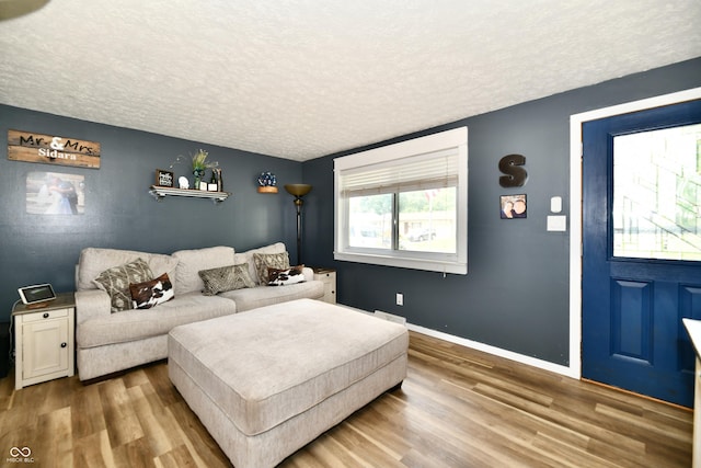 1445 Biloxi Ln, Beech Grove, IN 46107 - living room featuring a textured ceiling and wood finished floors
