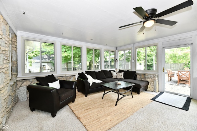 7242 Highburry Dr, Indianapolis, IN 46256 - carpeted living area featuring a ceiling fan
