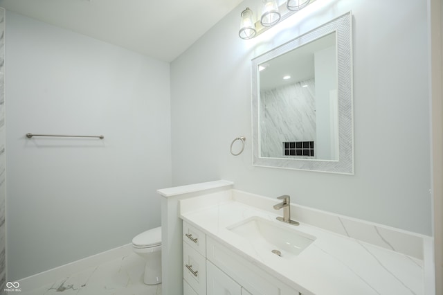 2159 W 58th St NW, Indianapolis, IN 46228 - bathroom featuring marble look tiles and vanity