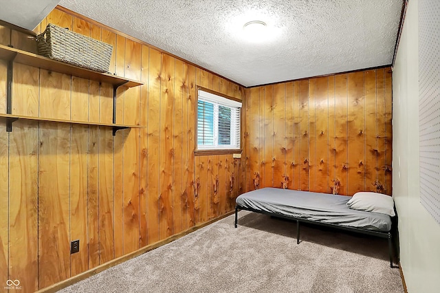 7504 Troon Ct, Indianapolis, IN 46237 - bedroom featuring carpet floors, wooden walls, and a textured ceiling