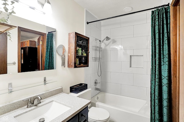 7504 Troon Ct, Indianapolis, IN 46237 - bathroom featuring vanity, shower / tub combo, and toilet