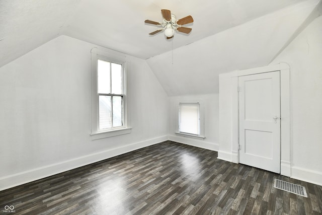 1346 W 27th St, Indianapolis, IN 46208 - bonus room featuring dark wood-type flooring, lofted ceiling, baseboards, and a ceiling fan