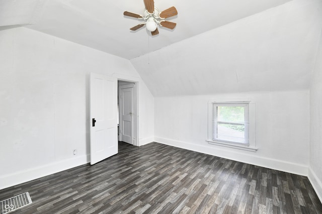 1346 W 27th St, Indianapolis, IN 46208 - bonus room featuring vaulted ceiling, dark wood finished floors, baseboards, and ceiling fan
