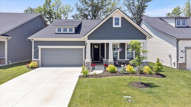 7154 Covington St, Lebanon, IN 46052 - craftsman house with a porch, a garage, driveway, a front yard, and a shingled roof