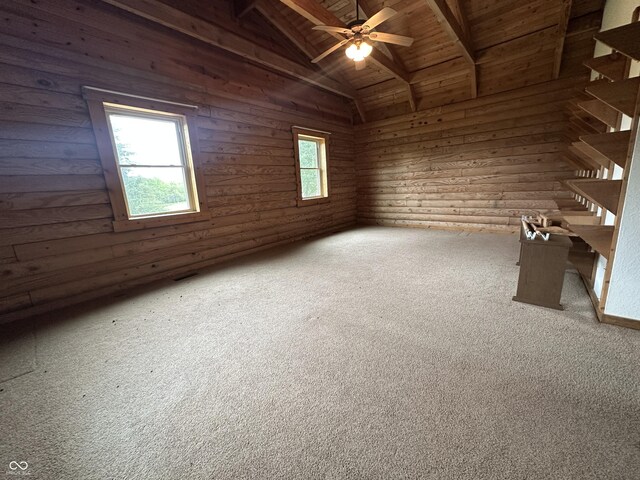 2858 N Stout Rd, Liberty, IN 47353 - carpeted spare room with wooden ceiling, ceiling fan, and stairway