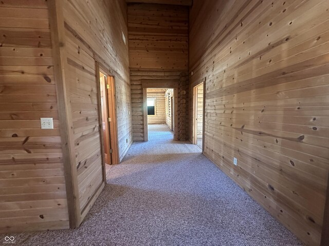 2858 N Stout Rd, Liberty, IN 47353 - hall with carpet flooring and wood walls
