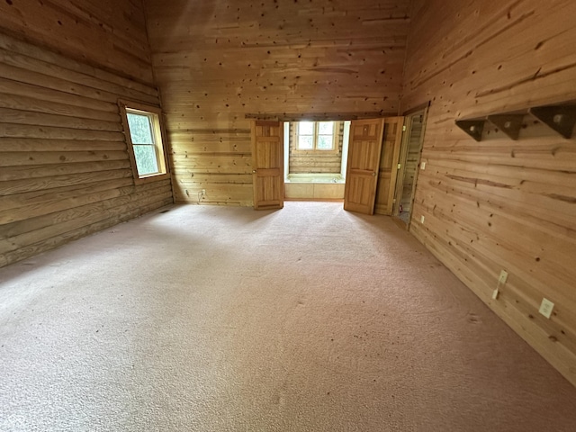 2858 N Stout Rd, Liberty, IN 47353 - unfurnished room with wood walls, light colored carpet, and a towering ceiling