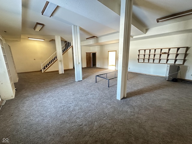 2858 N Stout Rd, Liberty, IN 47353 - finished below grade area with carpet floors, stairs, and baseboards