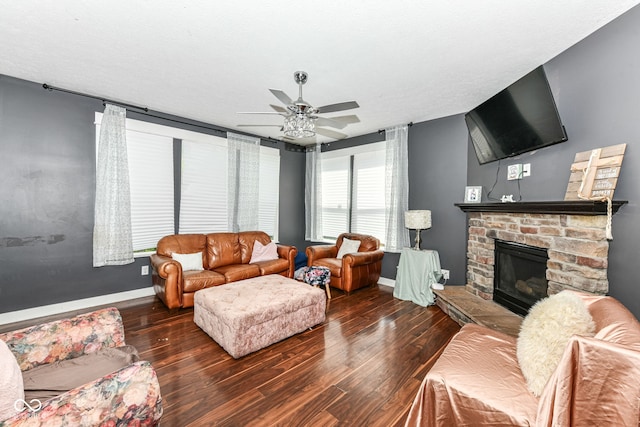 1217 Old Vines Trl, Greenwood, IN 46143 - living room featuring wood-type flooring, a fireplace, and ceiling fan