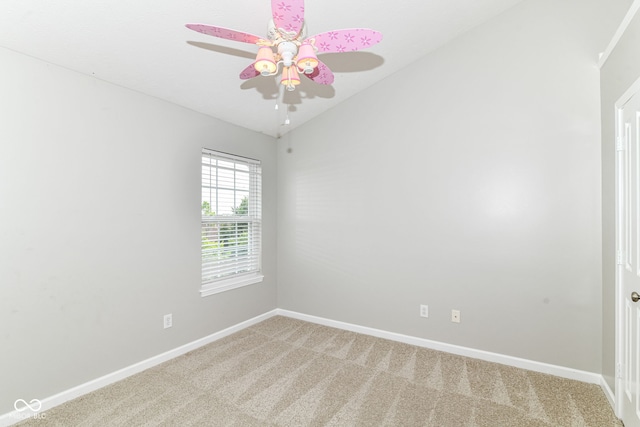 174 Straughn Ln, Westfield, IN 46074 - unfurnished room with ceiling fan, light colored carpet, baseboards, and vaulted ceiling