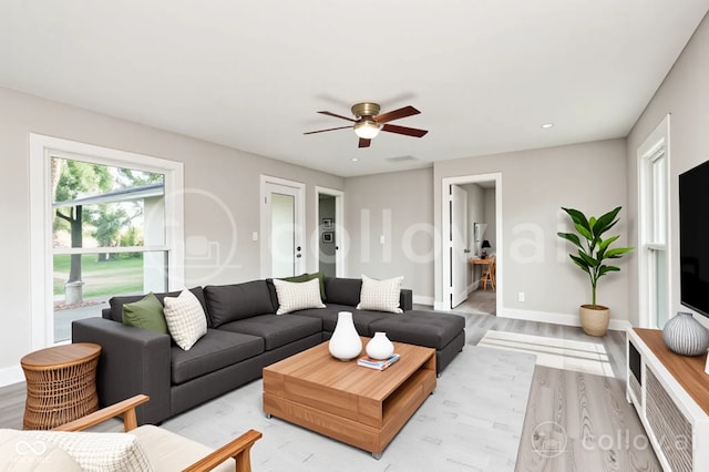 496 N County Road 325 W, Danville, IN 46122 - living room with ceiling fan, light wood-type flooring, and recessed lighting