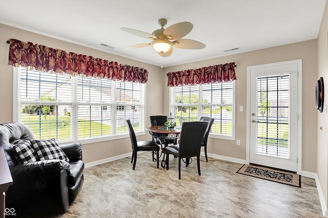 1056 Hilltop Commons Blvd, Whiteland, IN 46184 - dining space featuring baseboards and a ceiling fan