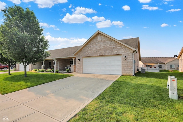 1056 Hilltop Commons Blvd, Whiteland, IN 46184 - ranch-style house featuring a garage, brick siding, a front yard, and driveway