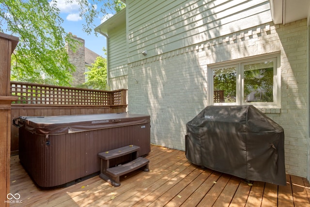 4763 Woods Edge Dr, Zionsville, IN 46077 - wooden terrace with a hot tub and grilling area