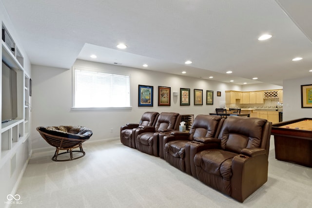 4763 Woods Edge Dr, Zionsville, IN 46077 - cinema room with light colored carpet and recessed lighting
