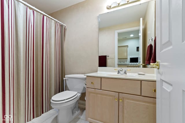 4763 Woods Edge Dr, Zionsville, IN 46077 - bathroom featuring vanity, a shower with shower curtain, and tile patterned floors
