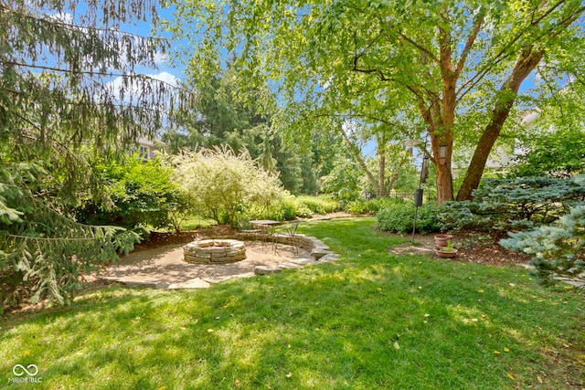 4763 Woods Edge Dr, Zionsville, IN 46077 - view of green lawn with an outdoor fire pit and a patio area