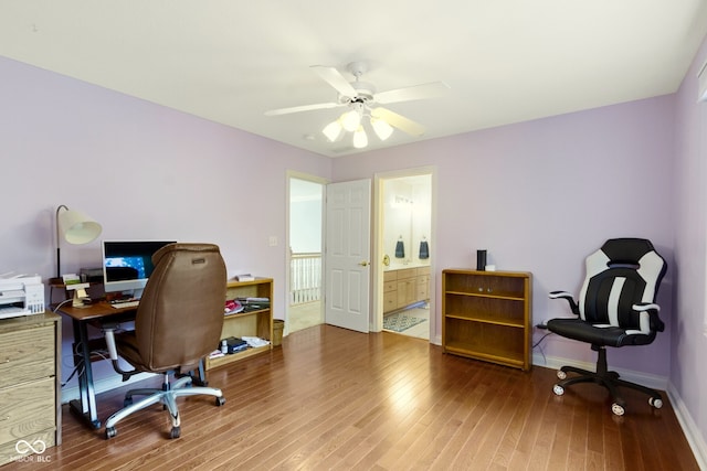4763 Woods Edge Dr, Zionsville, IN 46077 - office area featuring hardwood / wood-style floors and ceiling fan