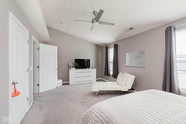 8425 Codesa Way, Indianapolis, IN 46278 - bedroom with vaulted ceiling, carpet flooring, multiple windows, baseboards, and ceiling fan