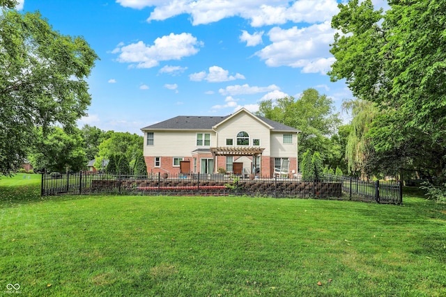 4075 Dartmoor Dr, Greenwood, IN 46143 - back of house featuring brick siding and a pergola