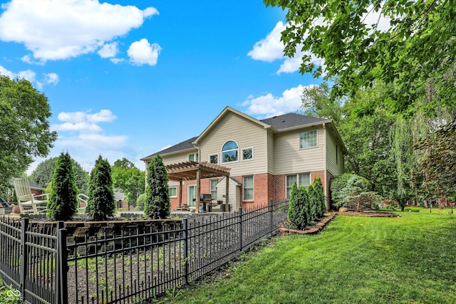 4075 Dartmoor Dr, Greenwood, IN 46143 - back of house featuring a pergola and brick siding