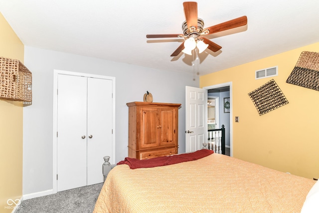 164 Wellington Pkwy, Noblesville, IN 46060 - bedroom with carpet flooring, a closet, and a ceiling fan