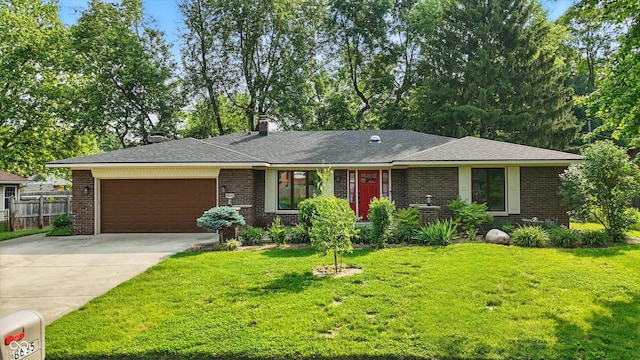 8635 Bishops Ln, Indianapolis, IN 46217 - single story home with brick siding, an attached garage, concrete driveway, and a chimney