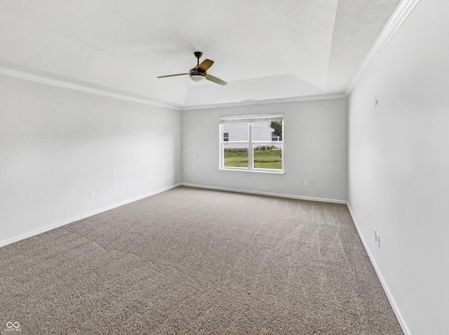 10112 James Run Dr, Indianapolis, IN 46239 - carpeted spare room featuring a raised ceiling, a ceiling fan, ornamental molding, and baseboards