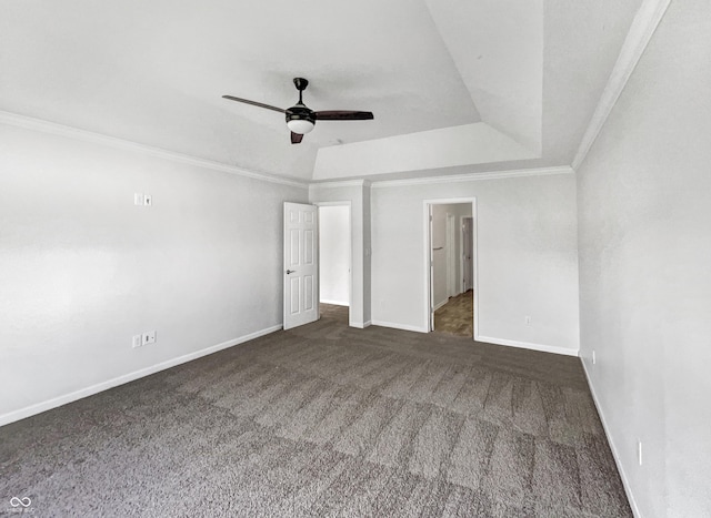 10112 James Run Dr, Indianapolis, IN 46239 - unfurnished bedroom with dark colored carpet, crown molding, a raised ceiling, and baseboards